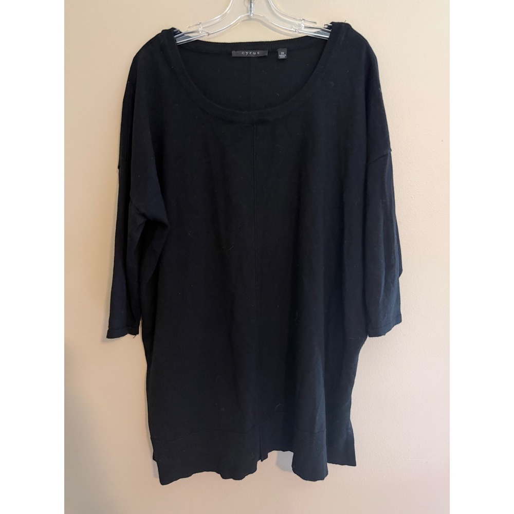 Cyrus Womens 2X Black Knit Tunic Sweater Fall Plus Size Scoop Neck 3/4 Sleeve